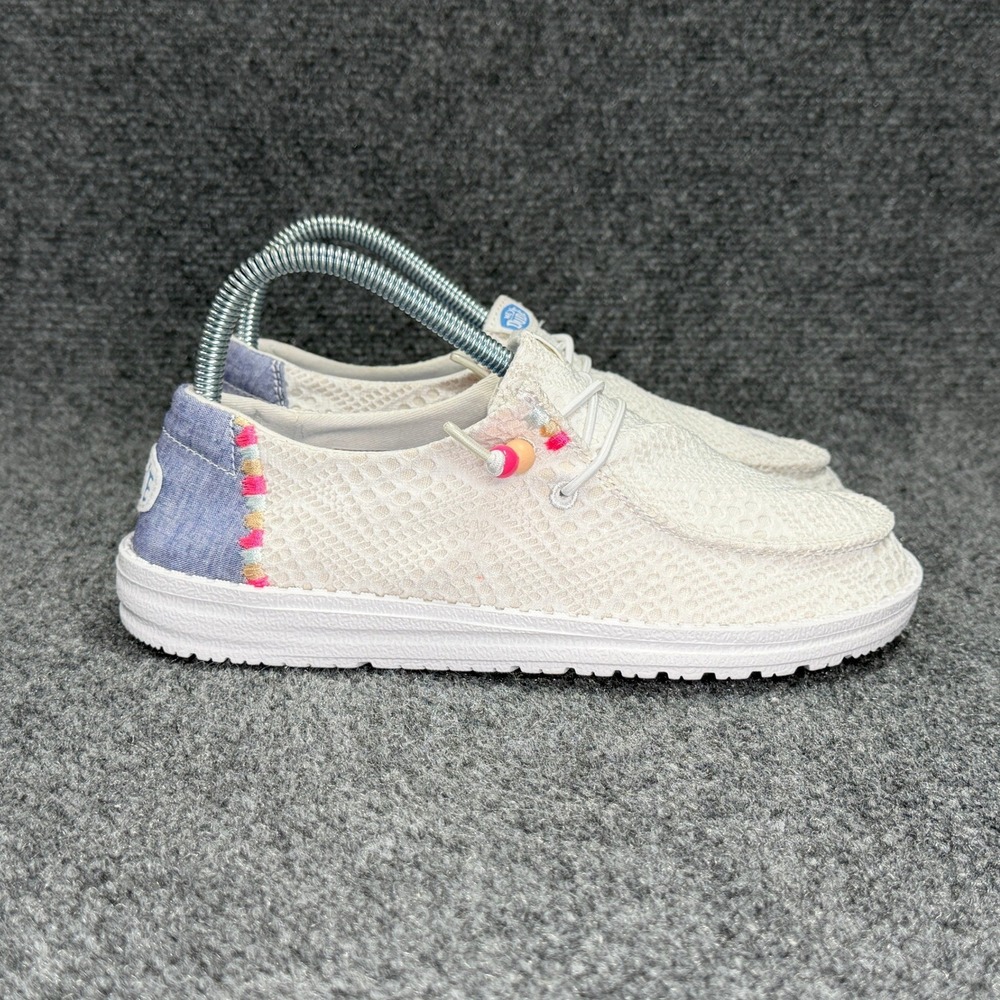Hey Dude Wendy Boho Crochet Shoes Women's 7 White Slip On‎ Comfort Sneakres